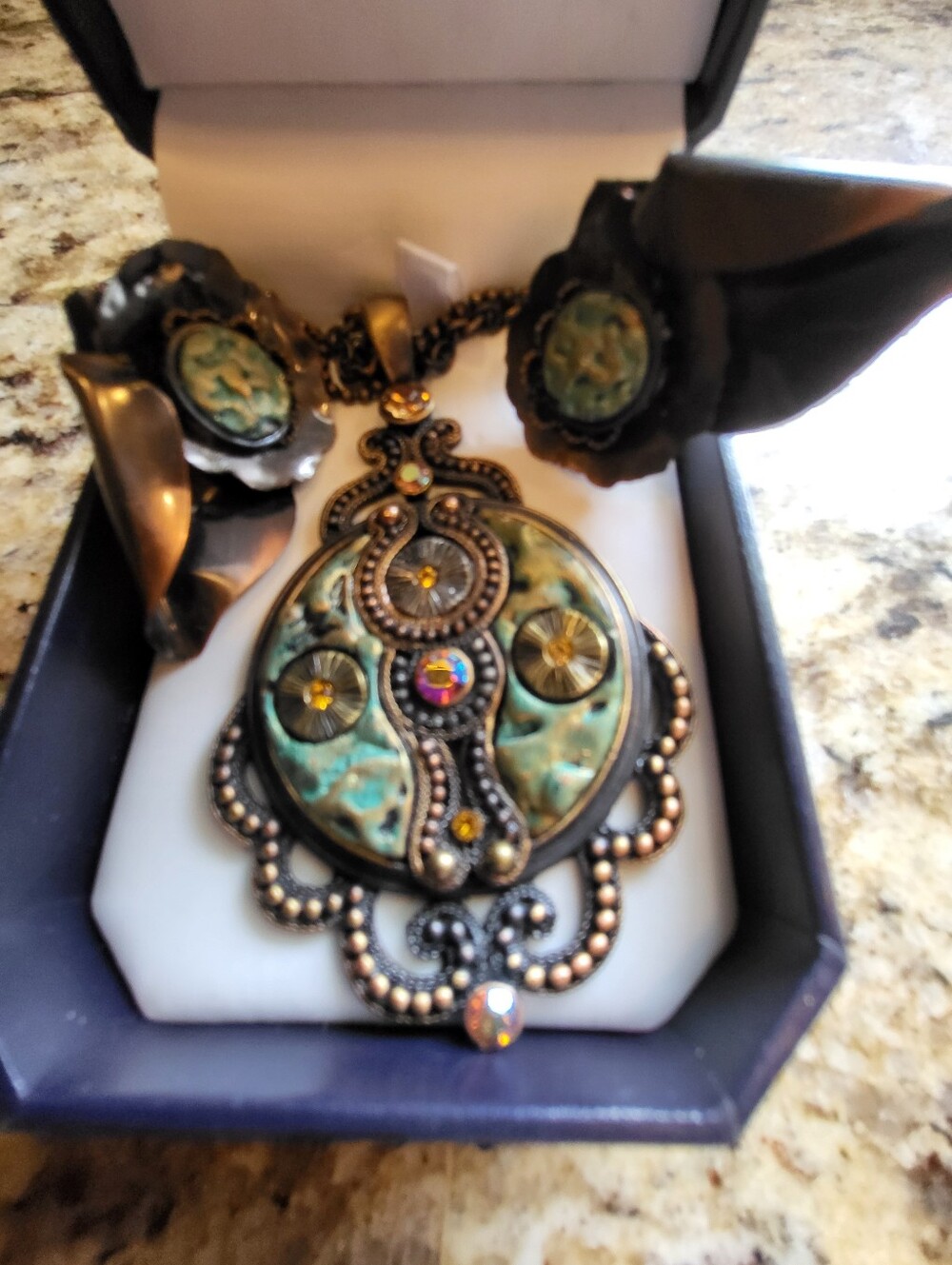 Yousi Antique-Style Turquoise and Bronze Statement Pendant Necklace